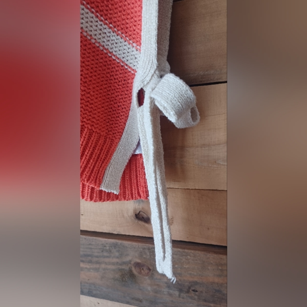 Wishlist Coral and Cream Striped Poncho Sweater - Picture 4 of 8